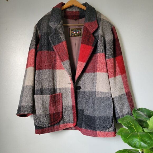 EXCELLENT USED FRENCH COUNTRY EXPRESS PLAID WOOL BLEND LAPEL JACKET COAT SIZE S - Picture 4 of 16